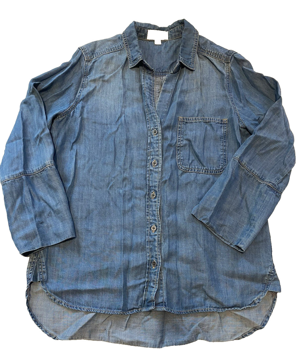 Cloth & Stone Womens Indigo Denim Top Size Small Button Up Western Chore Cowgirl
